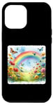 Coque pour iPhone 15 Plus Arc-en-ciel Ending In Wildflower Patch avec papillons Naturel