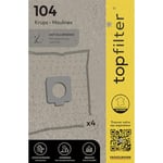 TopFilter 64331 Lot de 4 sacs aspirateur Moulinex Krups, sac aspirateur, poche aspirateur, accessoire aspirateur, Non tissé polypropylène, Carton, Caoutchouc, 30 x 26 cm