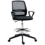 Vinsetto Fauteuil de Bureau Chaise de Bureau Assise Haute réglable dim. 59,5L x 60l x 102,5-126H cm Tabouret de Bureau pivotant 360° Maille Respirante Noir