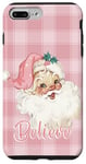 iPhone 7 Plus/8 Plus Pink Christmas Santa Claus Vintage Face on Pink Gingham Case