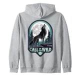 Call of the Wild Howling Wolf Under Full Moon Zip Hoodie