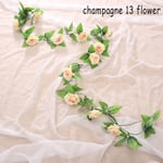 2.45m Silk Roses Flowers Ivy Vine Camellia Champagne 13 Flower