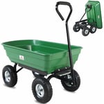 Chariot de jardin à main 75L vert avec benne basculante Remorque 4 pneus max 300 kg Jardinage