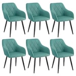 WOLTU Chaises Salle à Manger Lot de 6, Fauteuil Salon, Chaise Scandinave, Chaise de Cuisine en Velours, Assis Rembourré avec Accoudoirs et Dossier, Pieds en Métal, Vert Turc, BH352ts-6