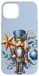 iPhone 15 Plus Preppy Blue Christmas Nutcracker With Star & Bauble Holiday Case