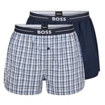 BOSS 2P Woven Boxer Shorts With Fly Mørkblå bomull X-Large Herre