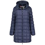 Geographical Norway Babette Lady Long Parka Longue Epaisse Chaude Femme Automne Hiver - Manteau Fin Capuche Fausse Fourure - Blouson Coupe Vent - Doudoune Elegante Femmes (Marine M)