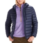 Marmot Femme Wm's Highlander Hoody, Veste chaude en duvet, manteau d'hiver isolé à capuche, doudoune respirante, veste d'extérieur légère et empaquetable, coupe-vent, Arctic Navy, S