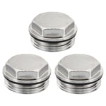 3Pcs 1" BSP Blank Cap Manual Radiator Air Vent Bleeder Plugs, Silver