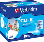 Verbatim CD-R, 52x, 700 MB/80 min, 10-pakkaus,jewel case,AZO,printable