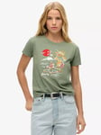 Superdry Suika Embroidered Fitted T-Shirt, Laurel Khaki