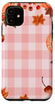 Coque pour iPhone 11 Rose Vintage Carreaux Feuilles Automne Citrouille Épices Récolte