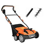 COSTWAY Scarificateur Electrique 1800W-2 en 1 Emmousseur-Largeur 38 cm-Bac de Ramassage 45 L-5 Profondeurs-2 Lames Amovibles-Orange