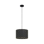 Eglo Suspension luminaire Marasales, lustre chambre élégant, plafonnier salon ou salle à manger en textile et métal laiton, douille E27, Ø 38 cm