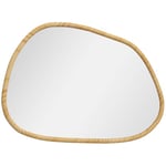 HOMCOM Miroir Mural, Miroir décoratif, Forme Organique, 70 x 50 cm, Horizontal ou Vertical, avec Cadre en Bois de pin, Miroir Suspendu pour Salle de Bain, Chambre, Salon, Couloir, Naturel