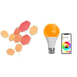 Nanoleaf Shapes Hexagon Starter Kit, 9 Smart Light Panels LED RGBW - Modular Wi-Fi Colour Changing Wall Lights & Essentials B22 LED Bulb, RGBW Dimmable Smart Bulb
