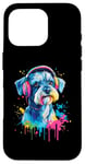 Coque pour iPhone 16 Pro Mini Schnauzer Lover portant des écouteurs drôles Mini Schnauzer