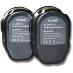 vhbw 2x Batteries remplacement pour Dewalt DC9091, DE9038, DE9091, DE9092, DE9094, DE9502, DW9094 pour outil électrique (3000 mAh, NiMH, 14,4 V)