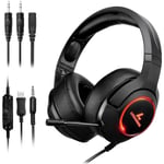 Spelheadset med mikrofon, LED-belysning, 3,5 mm ingång - för PC, PS4, Xbox One, Nintendo Switch