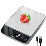 Etekcity 10kg Digital Kitchen Scales,Waterproof, USB Rechargeable Food Scales with LED Display,Hold&Tare Function for Cooking,Weight Loss,Stainless Steel