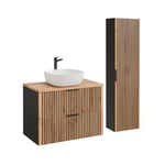 Ensemble meuble simple vasque 80cm et colonne Gaia Bois et Noir