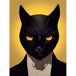 Doppelganger33 LTD Le Chat Noir Black Cat Tuxedo Yellow Portrait Large Wall Art Poster Print Thick Paper 18X24 Inch