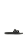 Emporio Armani Double Buckle Slides Sandal, Black+Black, 41