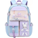 Bunny Backpack, Kawaii Bunny Backpack för flickor, vattentät Kawaii Bookbag med stor kapacitet för klass 1-6 (blå, stor)