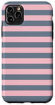 Coque pour iPhone 11 Pro Max Rose Gris rayé Girly Esthétique Preppy Stripes