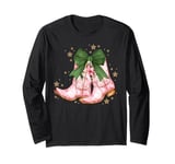 Cute Pink Christmas Cowgirl Boots Coquette Bow Western Howdy Long Sleeve T-Shirt