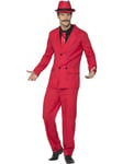 Smiffys Zoot Suit, Red with Jacket, Trousers, Hat, Mock Shirt & Tie, 1920's Razzle Fancy Dress, Gangster Dress Up Costumes