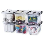 Lifemaster Lot de 6 boîtes de rangement empilables en plastique transparent avec joint noir, design modulaire et emboîtable, loquets sécurisés, roues faciles à déplacer et base coulissante pour une