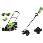 Greenworks Tondeuse à Batterie G40LM35K2X & Greenworks Tondeuse à gazon et détecteur sans fil 2en1 GD40BC (Li-Ion 40V 40cm/25cm largeur de coupe 2mm fil/couteau 5300 tr/min moteur brushless à vitesse)