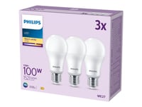 Philips - Led-Glödlampa - Form: A67 - Glaserad Finish - E27 - 13 W (Motsvarande 100 W) - Klass E - Varmt Vitt Ljus - 2700 K (Paket Om 3)