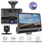 Start - Dashcam pour voiture 3 cameras , Full hd, 1080P, double objectif, ecran lcd de 4.0 pouces, avec vue arriere a 170 degres