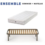 Matelas + Sommier Démonté 70x190 + Pieds + Protège Matelas Offerts Mousse Indéformable - Soutien Souple - Déhoussable 3 C™tés Housse Lavable