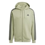 adidas Men's Essentials Fleece 3-Stripes Full-Zip Hoodie, TENT GREEN F16/BLACK, S