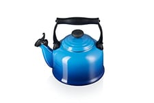 Le Creuset Traditional Stove-Top Kettle with Whistle, Suitable for All Hob Types Including Induction, Enamelled Steel, Capacity: 2.1 L, Azure, 40102022200000