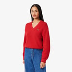 Lacoste Pull col V point mousse coton Taille 40 Rouge