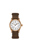 Hamilton H69459510 Unisex Khaki Field Mechanical Bronze Leather Strap Watch, Brown/White