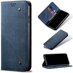 Compatible Avec Etui Xiaomi 10t Pro 5g, Flip Jeans Portefeuille Housse Avec Fente Carte, Magnétique Stand+Protecteur D'écran En Verre Trempé*2-Bleu