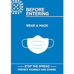 Seco Health & Safety Poster Before entering, wear a mask Semi-Rigid Plastic Blue, White 29.7 x 42 cm