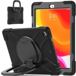 Coque Compatible Ipad 7/8ème Génération 2019/2020 10.2 Avec Support Rotatif À 360° Case Cover Housse Trois Couches Super Résistantes,Noir.[G1210]