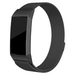 Fitbit Charge 3 lyxig milanesisk klockarmbandsersättning - Storlek: L / Svart