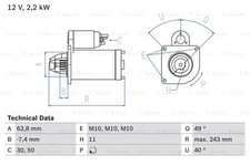 Startmotor Bosch - Volvo - V70, V50, S80, S40, C30, C70. Ford - Focus, Mondeo, Kuga, S-max, C-max, Galaxy, Grand