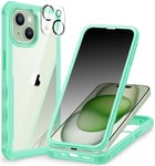 CENHUFO Anti Espion Coque iPhone 15, avec Protection écran Verre Trempé Anti Espion et Protecteur Caméra [9H HD] 360° Antichoc Téléphone Housse Double Face Case Intégrale Etui Transparente - Vert