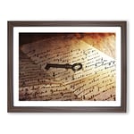 Antique Key and Letter Vintage Framed Wall Art Print, Ready to Hang Picture for Living Room Bedroom Home Office Décor, Walnut A2 (64 x 46 cm)