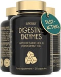 Digestive Enzyme Supplements with Betaine HCL - 7 Digestive Enzymes for Gut Health & Support with Lactase, Bromelain, Lipase & Peppermint Oil - 30 Capsules - Gentle & Fast Acting Tablets - UK Made