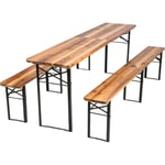 Table de jardin pliante 219 x 50,5 x 77,5 cm avec bancs - table de camping, table de réception, table et bancs pliant en bois - marron