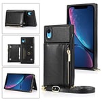 UEEBAI Case for iPhone SE 2022 5G/iPhone 7/iPhone 8/iPhone SE 2020, PU Leather Zipper Wallet Case with Card Slots with Crossbody Wrist Strap Kickstand Magnetic Clasp Bumper Flip Case Cover - Black